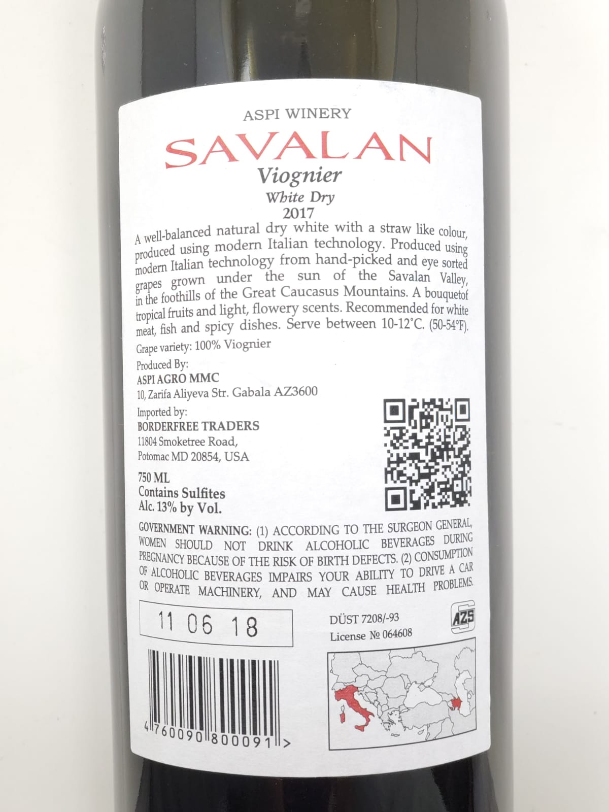AZERBAIJANIAN-ITALIAN SAVALAN VIOGNIER WHITE DRY WINE 0.75l