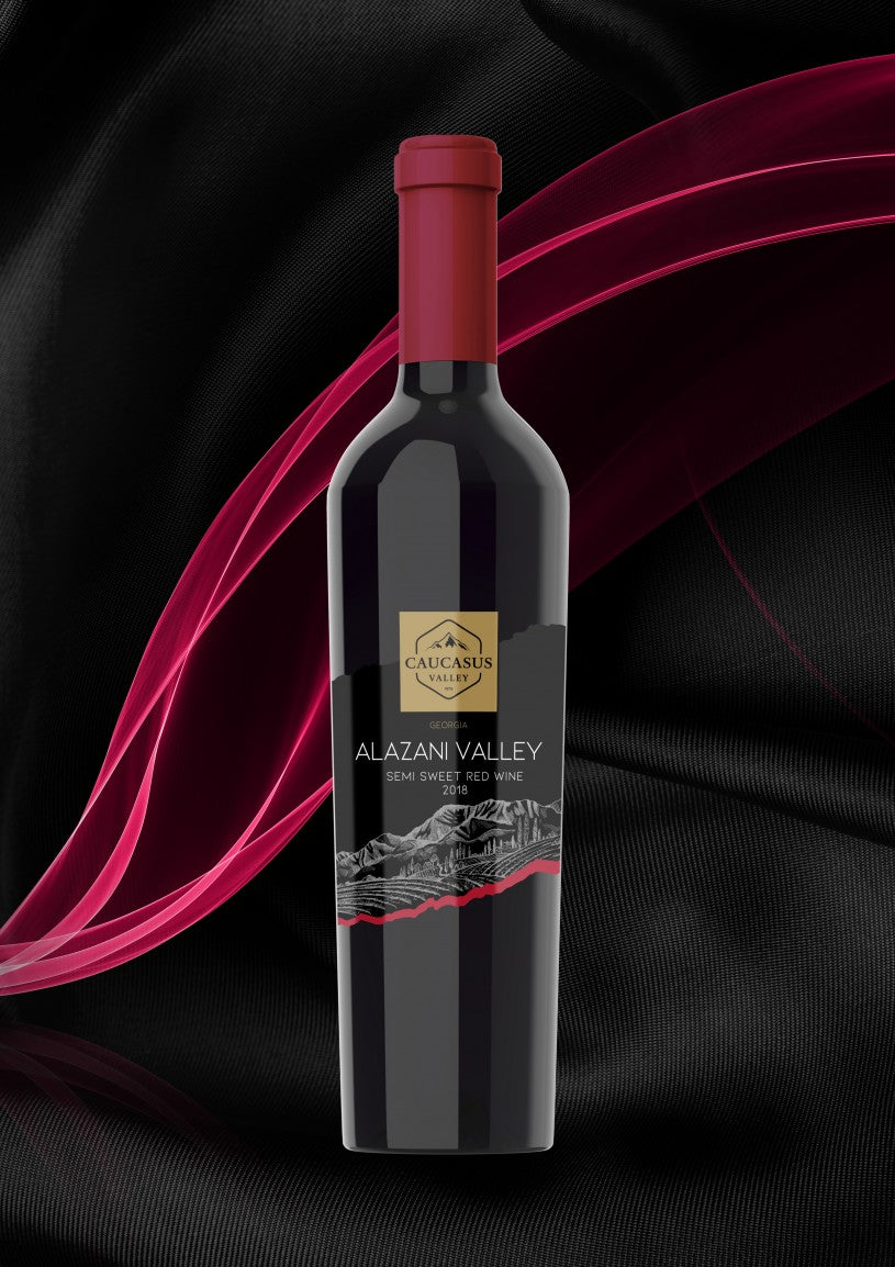 CAUCASUS VALLEY  GEORGIAN ALAZANI VALLEY RED MEDIUM SWEET WINE 0.75l