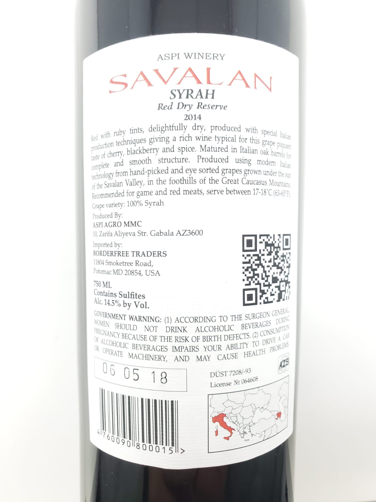 AZERBAIJANIAN-ITALIAN SAVALAN SYRAH RED DRY RESERVE WINE 0.75l